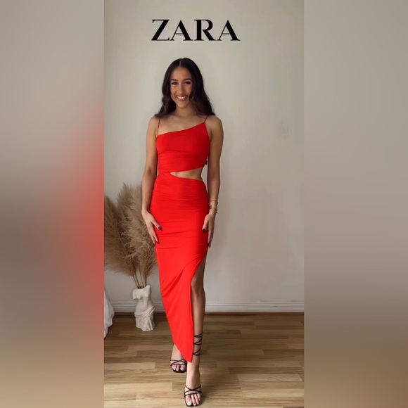 WOMAN ZARA NEW CUT OUT ASYMMETRICAL DRESS RED